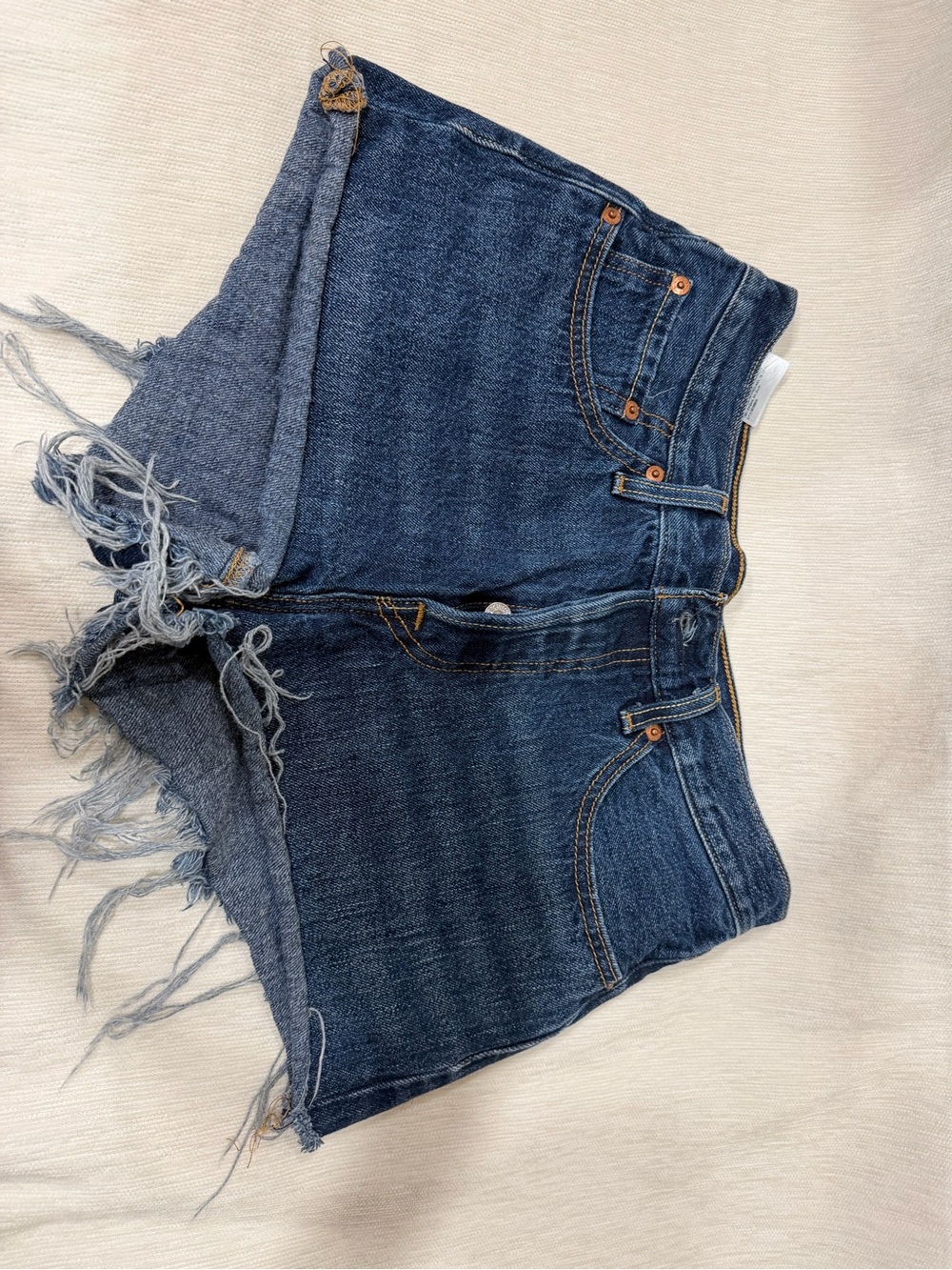 Levi's Dark Blue Distressed High-Rise Denim Shorts